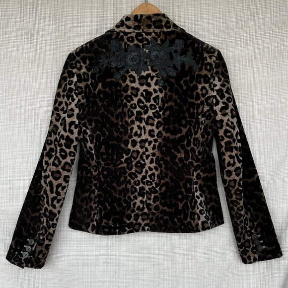 VINTAGE Ann Taylor Animal Print Leopard Print Velvet Blazer with Embroidered A… - Picture 8 of 12